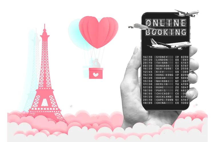 booking the honeymoon date with an Eiffel Tower background