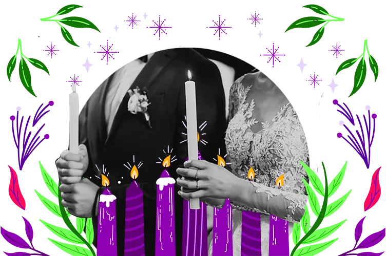 A couple holding candles in a Unity Ceremony