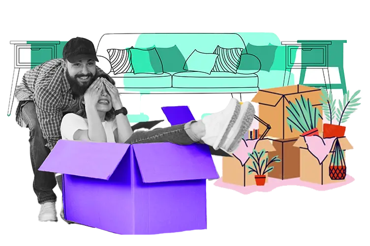 A man pushing his partner in a box
