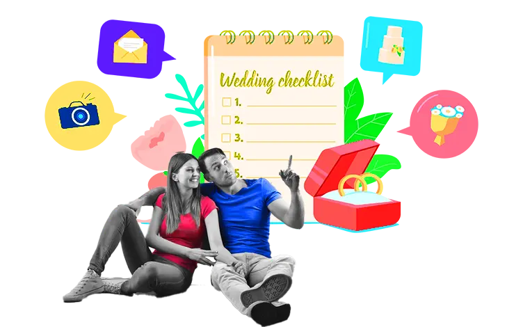 A couple pondering over their wedding checklist