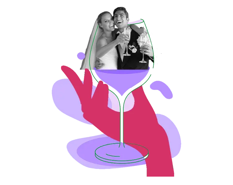Bride and Groom in a wine glass