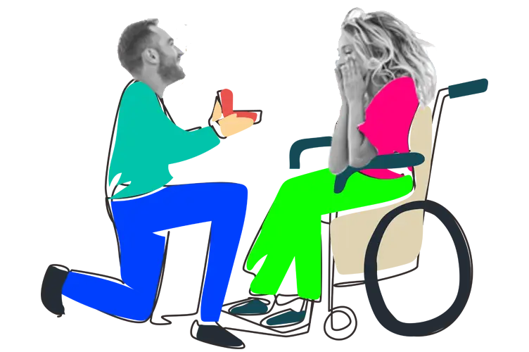 Man proposing to a woman in a wheelchair