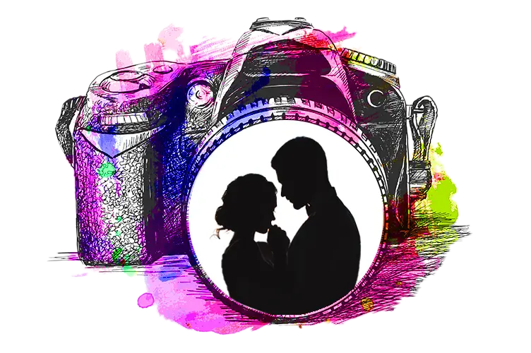 Couple reflection in a camera lense