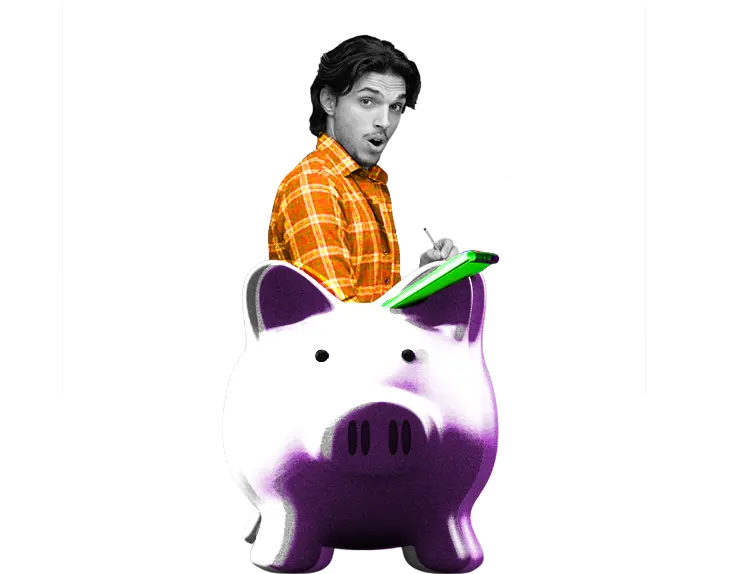 man in a piggy bank